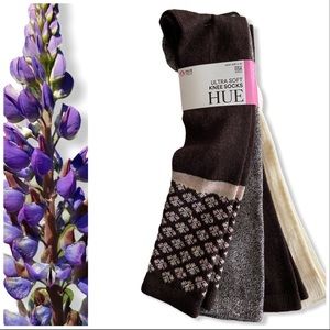 HUE 4 Pairs Ultra Soft Brown Ivory Knee Boot Socks